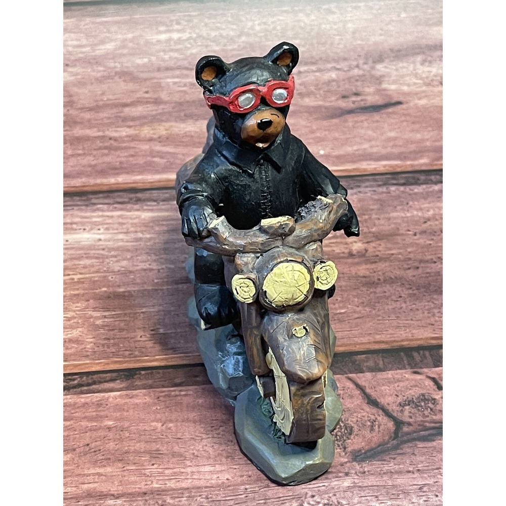 Bear Motorcycle Biker Figurine, 4.0" H - brown and black - Picture 2 of 8